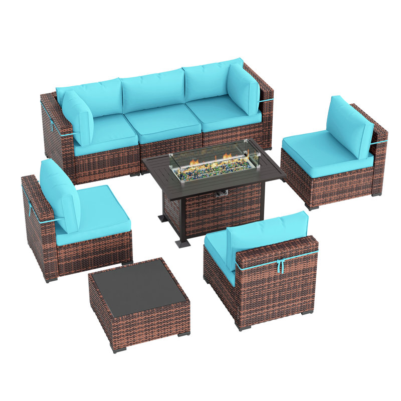 Ensemble de conversation d'extérieur pour 6 personnes avec coussins Ceilia, Bleu