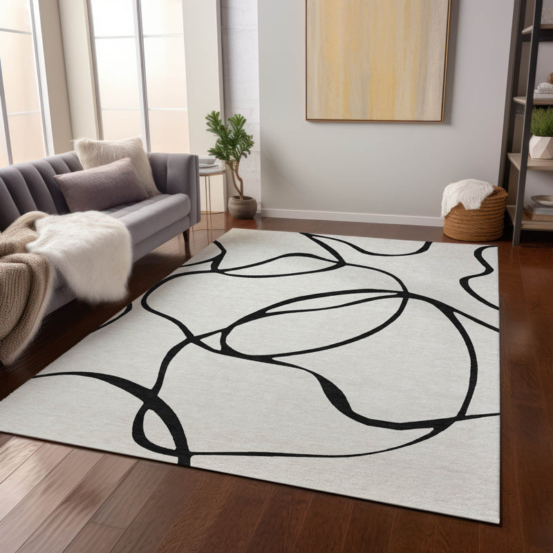 White Synthetic Rectangular Washable Indoor/Outdoor Rug 46" x 30"