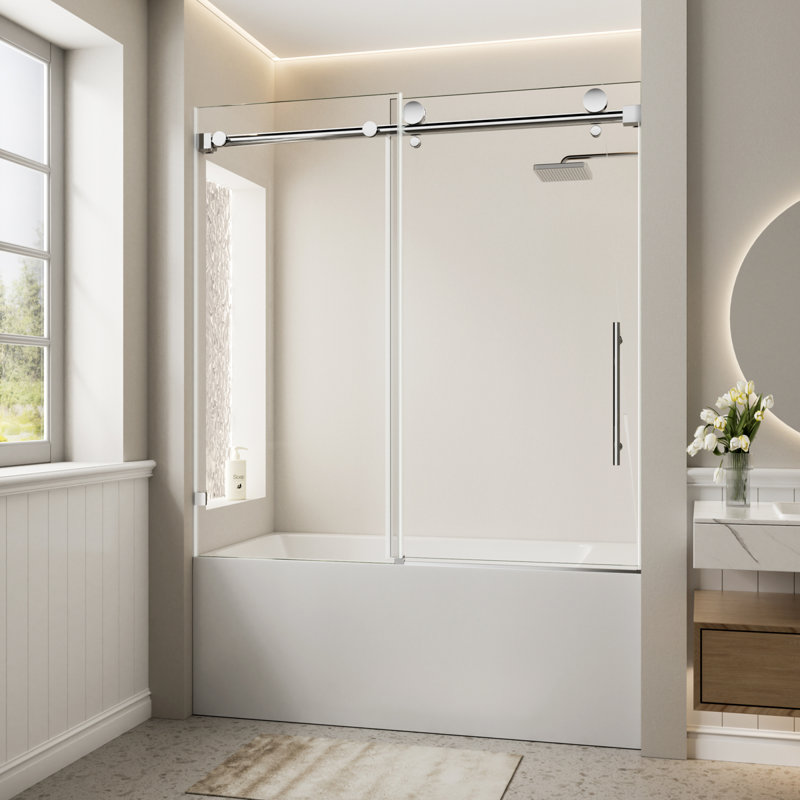 Porte de douche coulissante simple sans cadre avec finition chromée pour salle de bain moderne