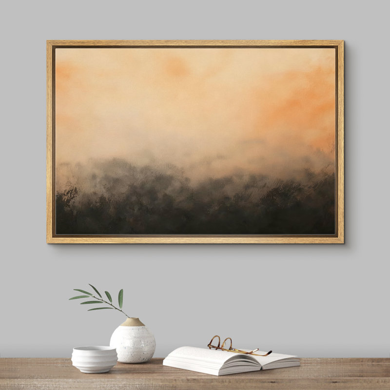 «Misty Foggy Forest Horizon», reproduction d'art sur toile encadrée, H 16 po x l 24 po x P 1,5 po, Cadre naturel flottant