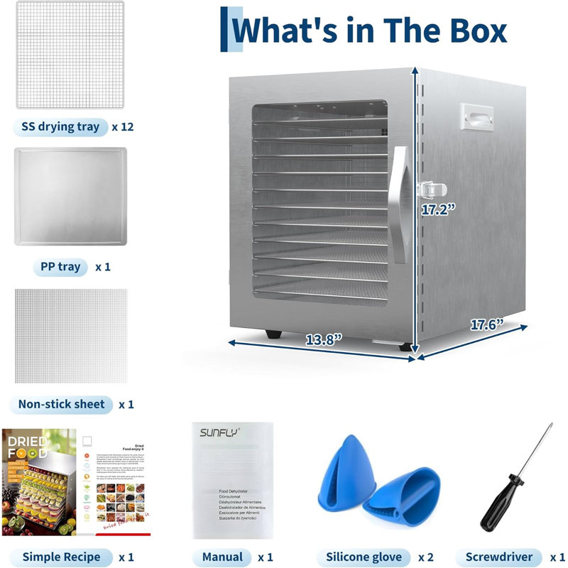 12-Tray Food Dehydrator Machine, with 85°F-160°F Temp Control,24H Timer