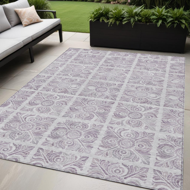 Tapis intérieur / extérieur argenté lavable 5 pi x 8 pi Medallion