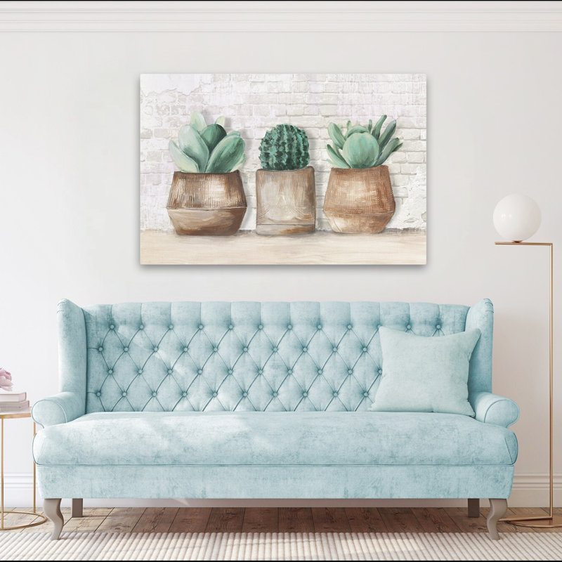 Plantes, fleurs, paysage, nature, trois cactus, art mural, H 40 po x l 60 po