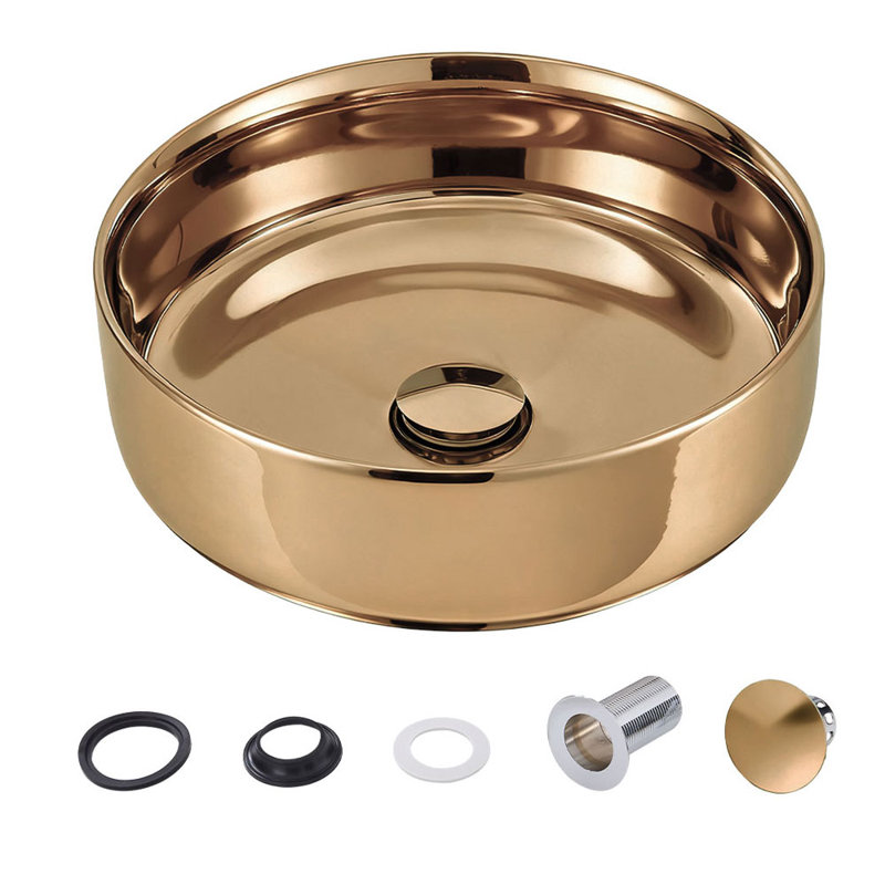 Metro Lane 360mm L x 360mm W Natural Ceramic Circular Sink, Gold