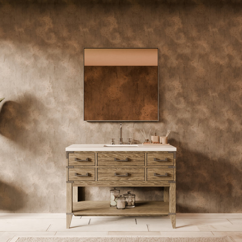 48" Single Bathroom Vanity Set, Gray Oak, White Cultured Marble