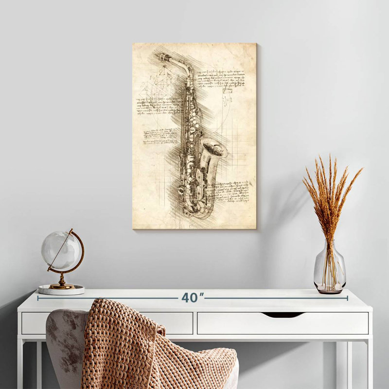 Abarca Old Saxophone Blueprint, 24" H x 16" W