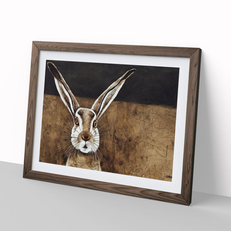Hare - Single Picture Frame Painting, Walnut, 25cm H x 34cm W x 2cm D