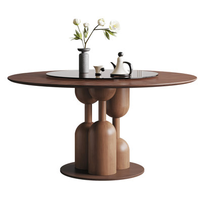 Table 59 po en chêne avec 35 verres flottants paresseux, fait à la main dans un style japonais, multifonctionnel pour le salon, le restaurant et la galerie, table ronde naturelle en matériaux centenaires, esthétique trempée,