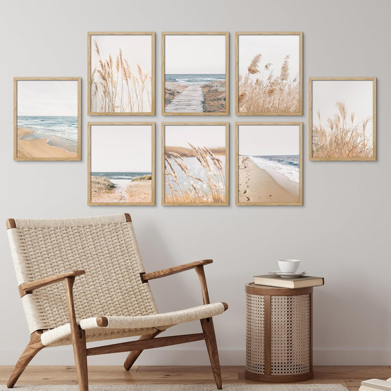 Coastal Reeds Plant Beach Ocean Nature Landscape Prints Pampas Grass, reproduction d'art encadrée sur papier, 8 pièces