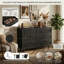 115cm 6-Drawer Chest with Faux Rattan Panel, Japandi Wide PVC Woven Dresser with Anti-Tip Device & Metal Handles,  Oak / Black-669303783