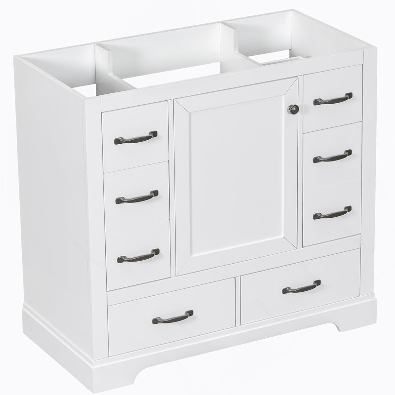 Meuble-lavabo 36 po sans lavabo, base d'armoire seulement, six tiroirs, Blanc