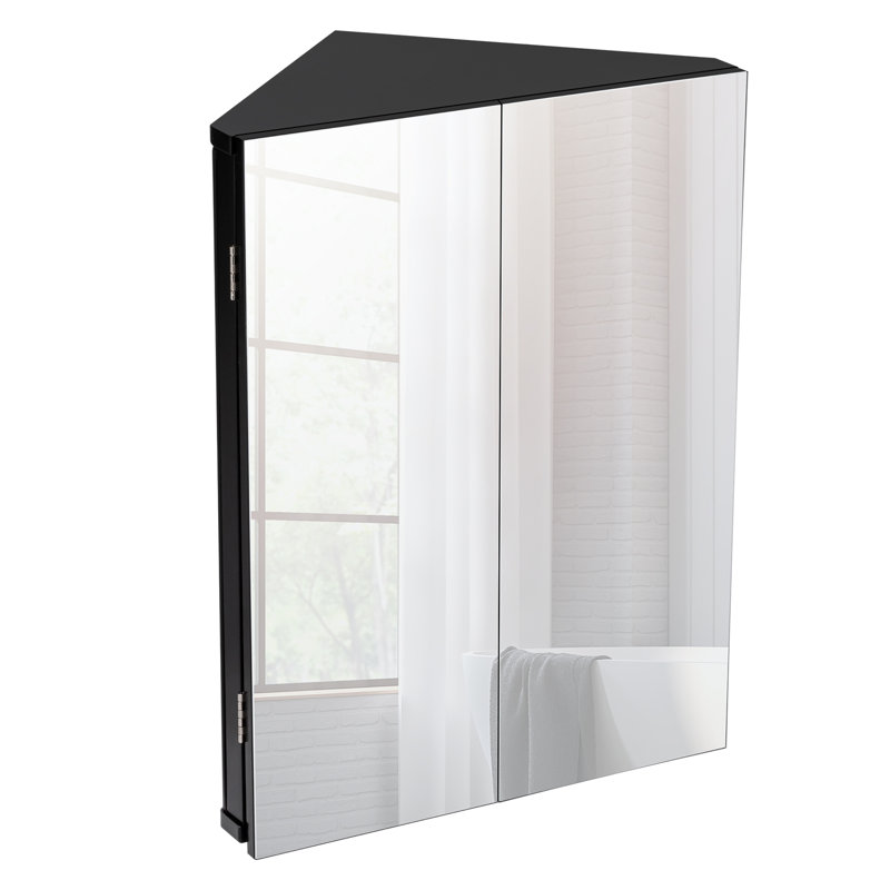 Eastbrook Corner Mount Framed 2 Door Medicine Cabinet with Mirror, Black