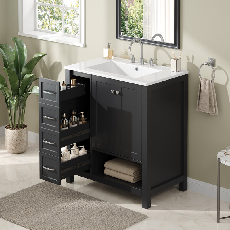  Meuble-lavabo autoportant 30 po avec 4 tiroirs, 30 po, noir, Black, 30"