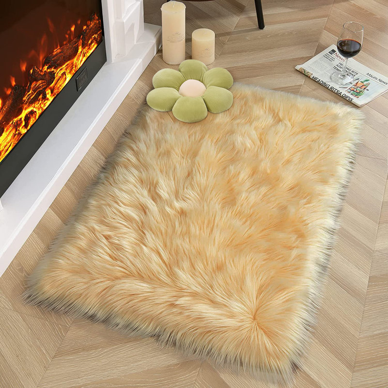 Tapis gris à poil long fait à la main, Rectangle 8 pi x 10 pi