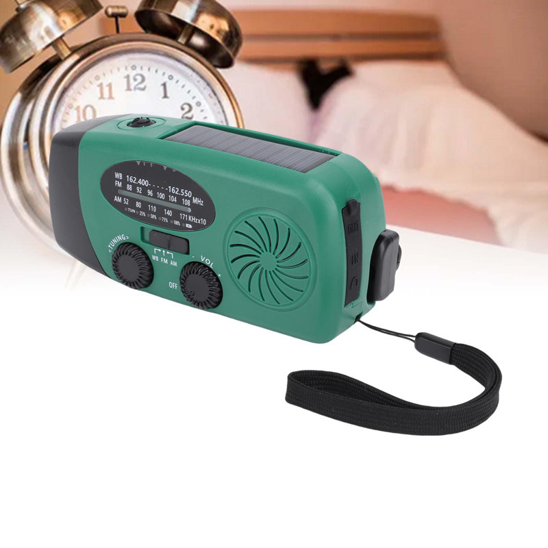 Radio météo solaire d'urgence à manivelle avec éclairage DEL, alarme SOS et batterie externe portable AM/FM/WB verte, Vert