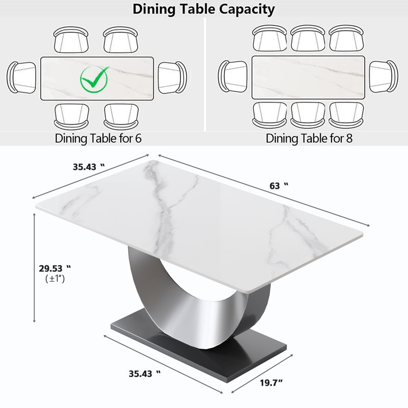 7 - Piece 63 L x 35.43 W Pedestal Dining Set, Ligh Gray/White, White