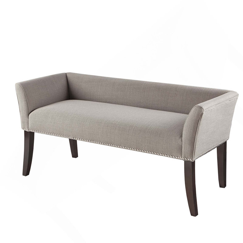 Banc rembourré avec dossier et accoudoirs, Gris