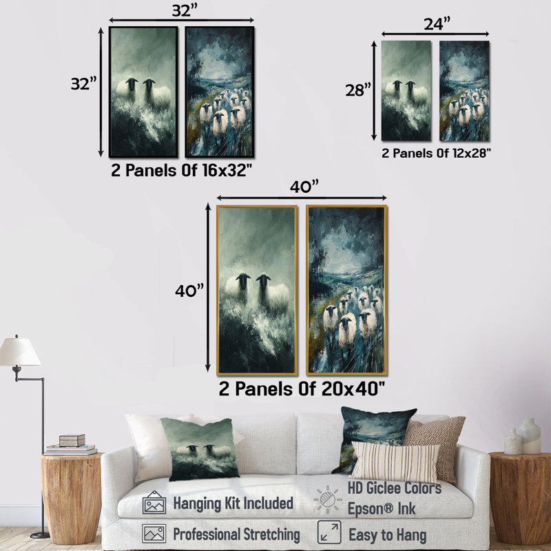 «Stormy Pasture Of Sheep III», art mural 2 pièces, 28" H x 25" W, Toile tendue, Does Not Apply