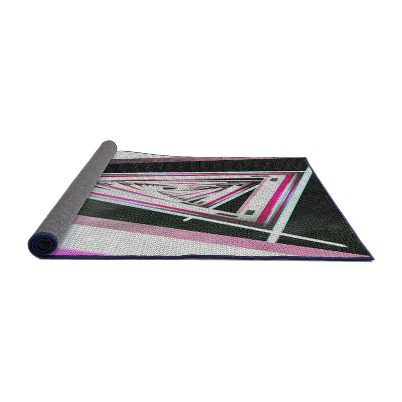 Tapis rose/zone noire à motifs, Rond 4 pi