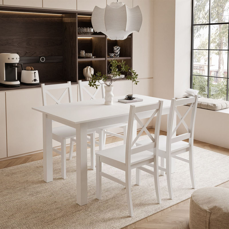 Odelle 4 - Person Dining Set, White, White, White