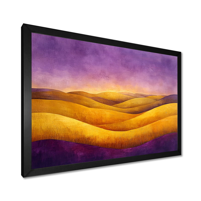 «Countryside Golden Hills At Twilight II», art mural grande campagne, H 30 po x l 40 po, Cadre photo noir