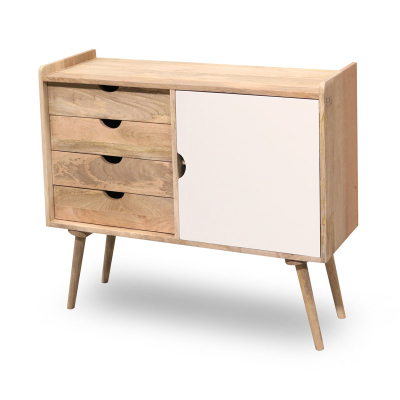 Rousseau Solid Wood 100cm W 4 - Drawer Chest of Drawers, Brown/White
