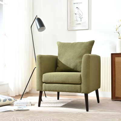 Chaise d'appoint moderne en tissu, fauteuil rembourré pour le salon, chaise longue en tissu Mid-Century avec coussin, fauteuil de lecture confortable avec pieds en bois