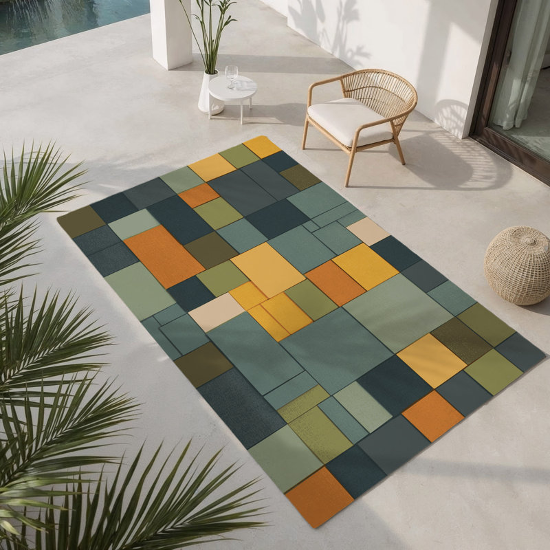 Tapis intérieur et extérieur Blocky Earth Palette, Rectangle 1 pi 6 po x 2 pi 6 po