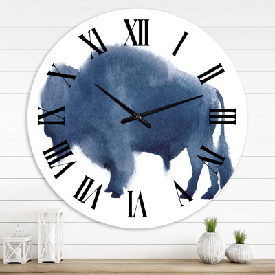 Navy Blue Bison Silhouette - Farmhouse wall clock