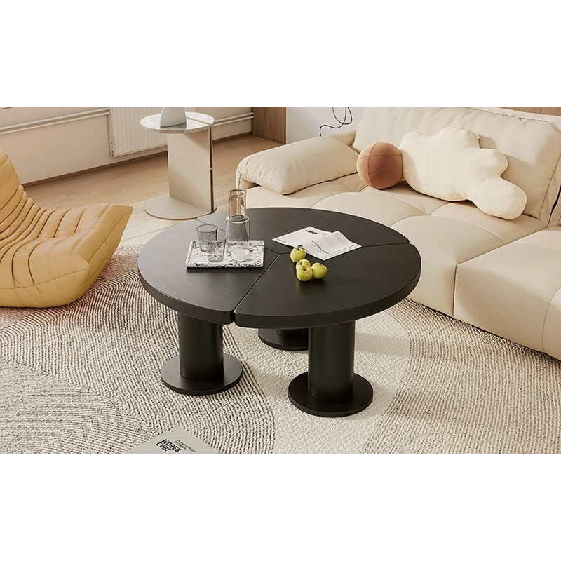 Table de bout ronde en forme de pétale facile à assembler, Noir