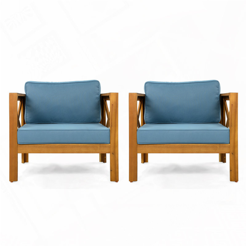 Fauteuil club d'extérieur en bois d'acacia, Bleu
