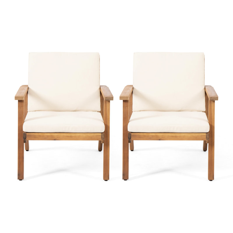 Fauteuils club d'extérieur en bois avec coussins bruns -, eau, siège à lattes ouvertes, capacité de poids de 300 lb, l 26,24 po x P 31,57 po H 2