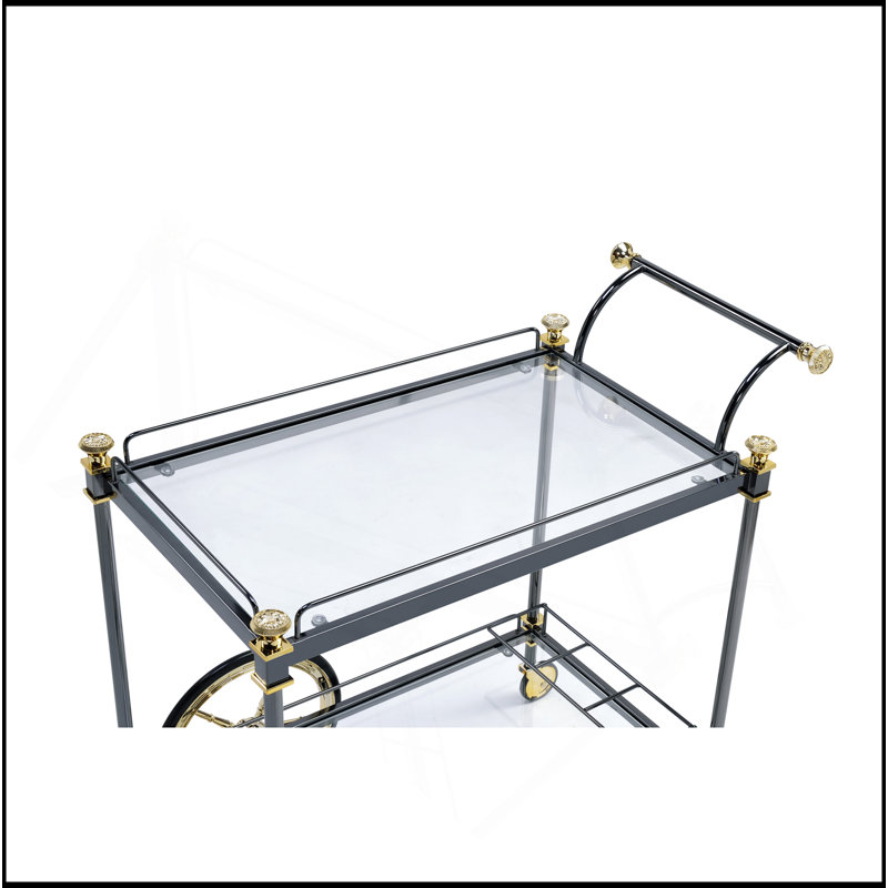 Chariot de service en verre transparent et finition noire / or
