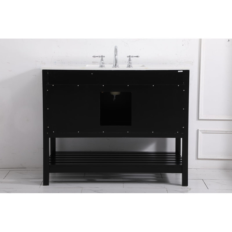 Krish 42'' Single Bathroom Vanity with Engineered Marble Top, Black