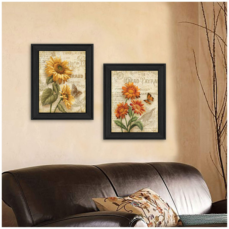 "Flowers Collection" 2-Piece Vignette By Ed Wargo, Printed Wall Art, Ready To Hang Framed Poster, Black Frame