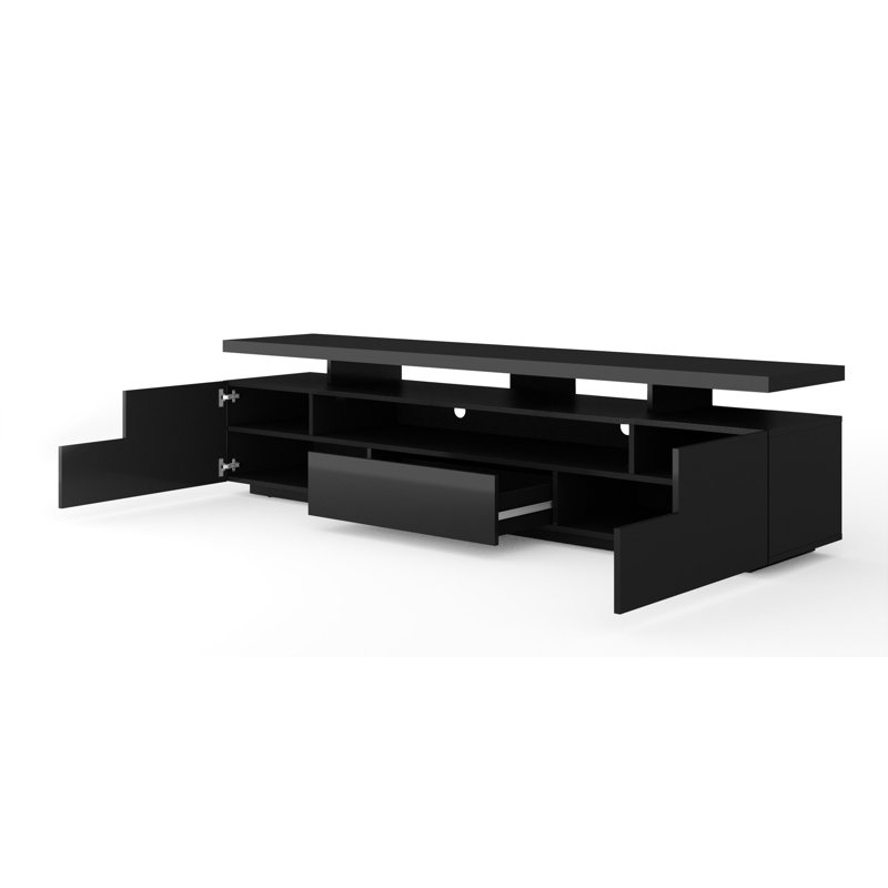 Ancelin Unfinished TV Stand for TVs up to 85", Black Gloss