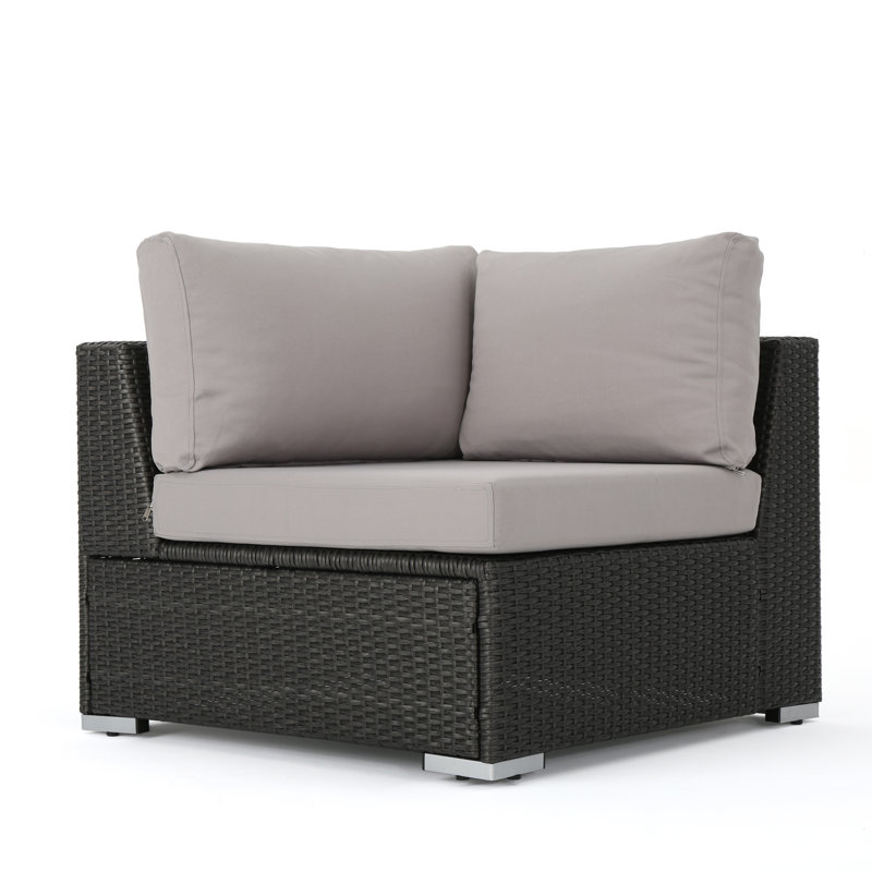  Canapé d'angle en osier pour l'extérieur, Coussin gris / cadre gris