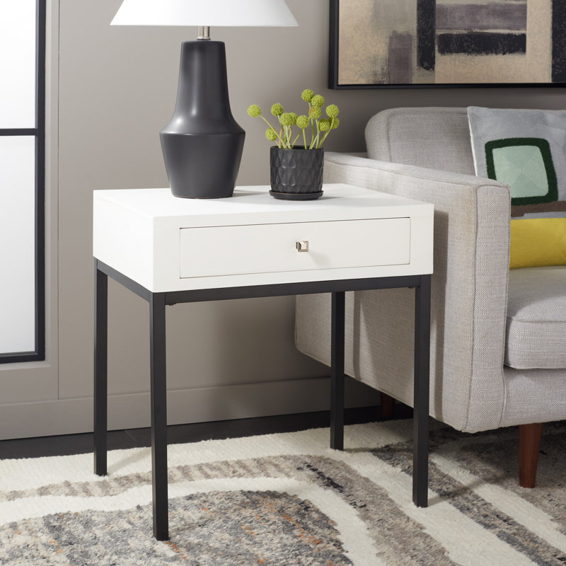 Joanna Solid Wood End Table with Storage, White
