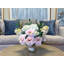 Peony and Hydrangea Arrangement in a Clear Glass Pot with Seashell