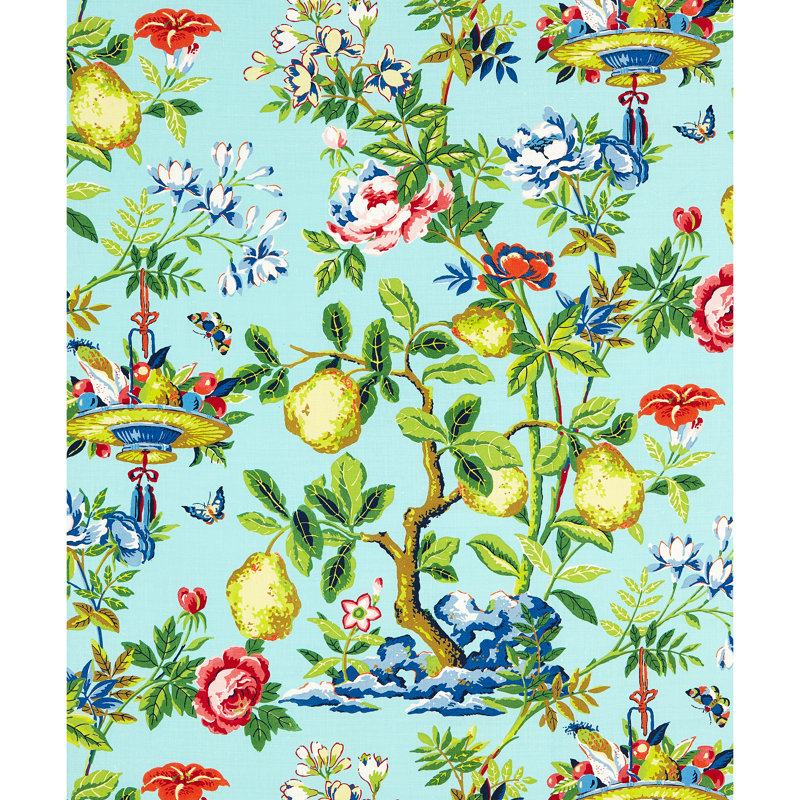 Jardin Shantung Garden Cotton Print Fabric, Aquamarine
