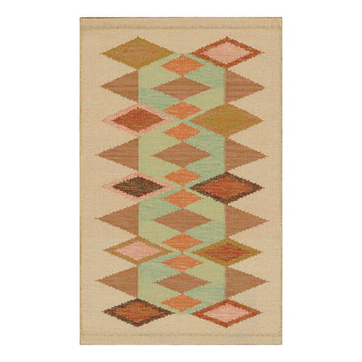 Scandinavian Hand Knotted Wool Geometric Area Rug