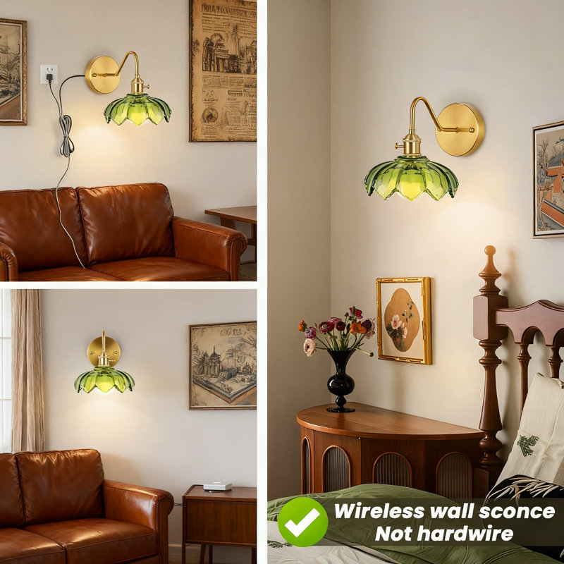 Appliques murales rechargeables à piles avec télécommande, ensemble de 2 lumières murales rétro en verre à intensité variable RVB, aucun câblage nécessaire, installation facile pour la chambre à coucher, le couloir, l'allée
