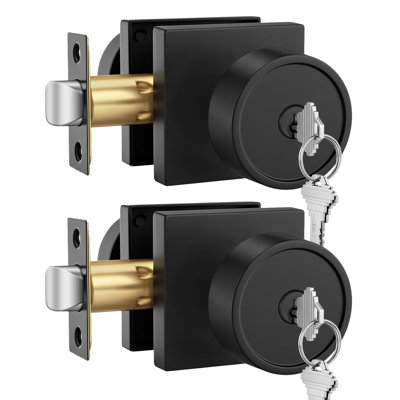 Black Entry Door Knob with Lock and Key, Zinc Alloy Keyed Alike Exterior Door Knobs for Front Door, 2 Pack
