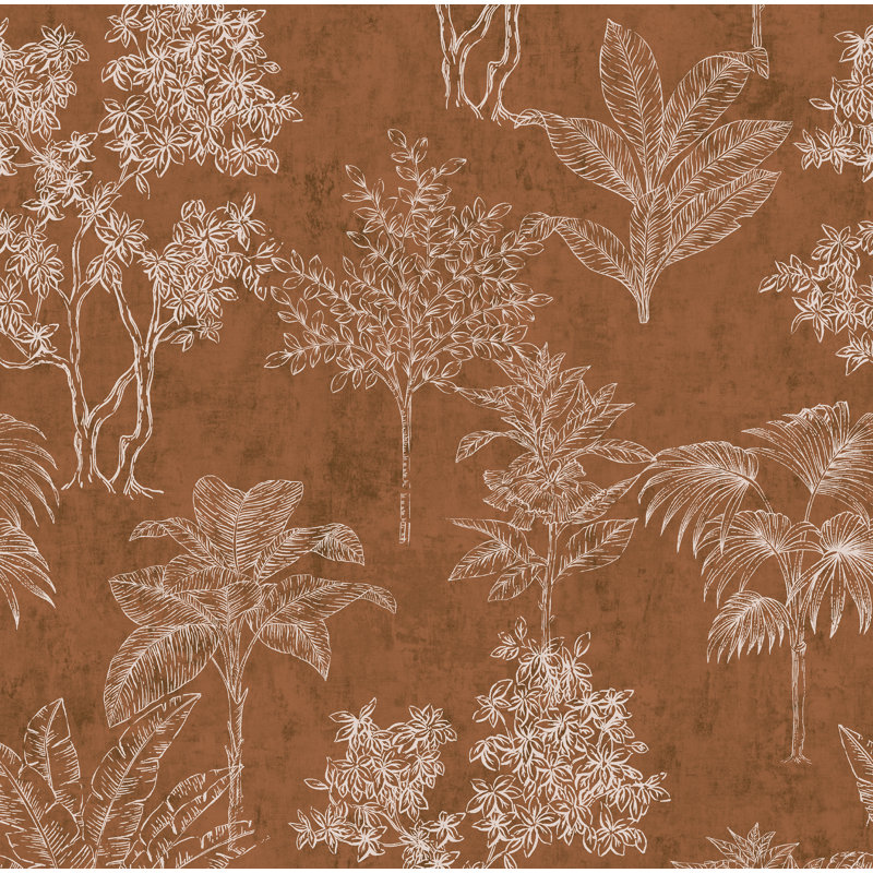 Zen Floral Paper Metallic Wallpaper Roll, Brown/Orange