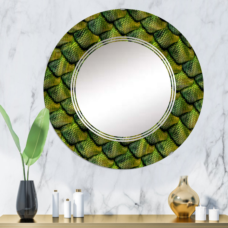 Motif 3D peau de serpent verte - miroir mural animaux, 32 po x 32 po