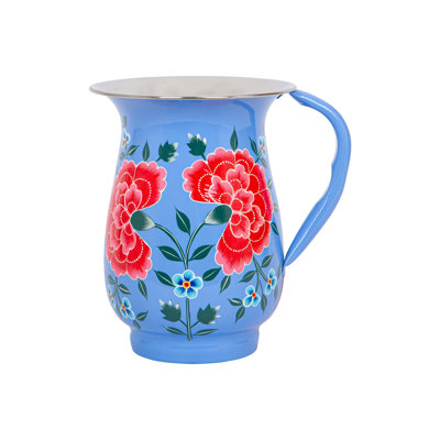 East Urban Home Hand-Painted Picnic Water Jug - 1.7L - Raspberry Peony