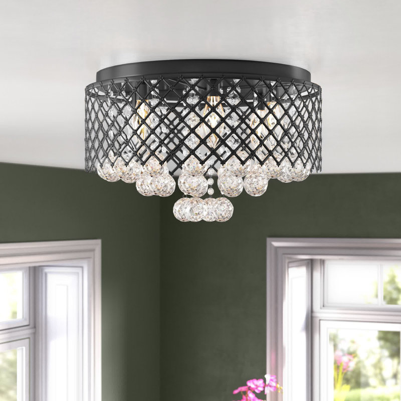 Stollings Flush Mount, 11" H x 18" W x 18" D, 6, Matte Black/Clear