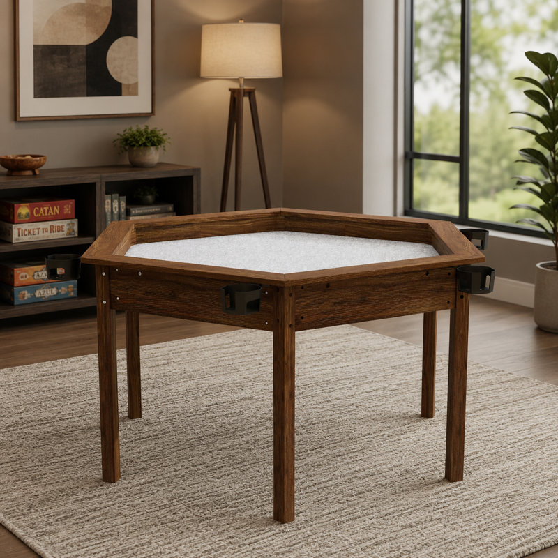 Table de jeu hexagonale avec plateau amovible et porte-gobelets