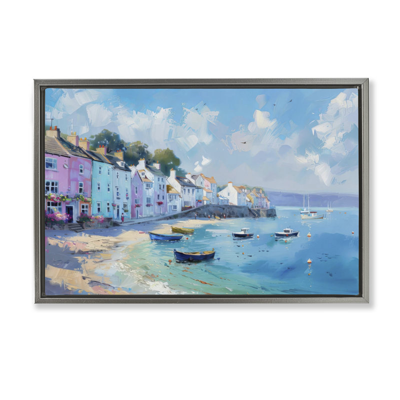 Cadre flottant Seaside Village Cottage, design par LSR Design Studio, Cadre flottant gris lustré, H 17 po x l 25 po