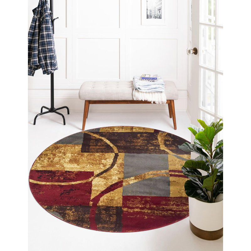 Tapis multicolore à motif géométrique Adetomiwa, Rond de 3 pi 1 po